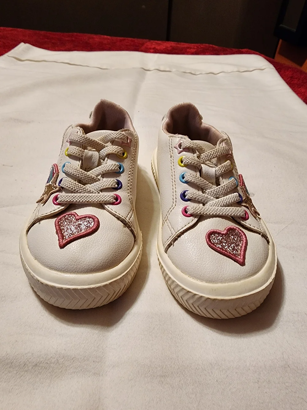 wonder nation White Sneakers with Pink Glitter Heart Accents
